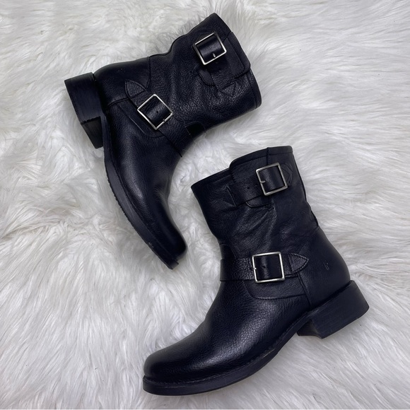 Frye Shoes - Frye Vicky Engineer Black Leather Boots Women’s Size 9